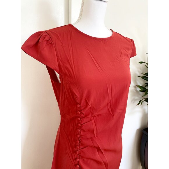 🌶️ NWT - Solid Ruched Side Split Midi Dress - Hot Red 🌶️ - Picture 9 of 13